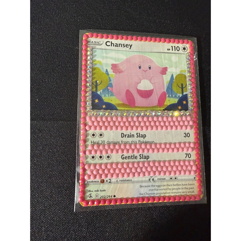 Pokemon Chansey Trading Card 202/264 OS‎ Pink Custom Decorated Bedazzled Fan Art